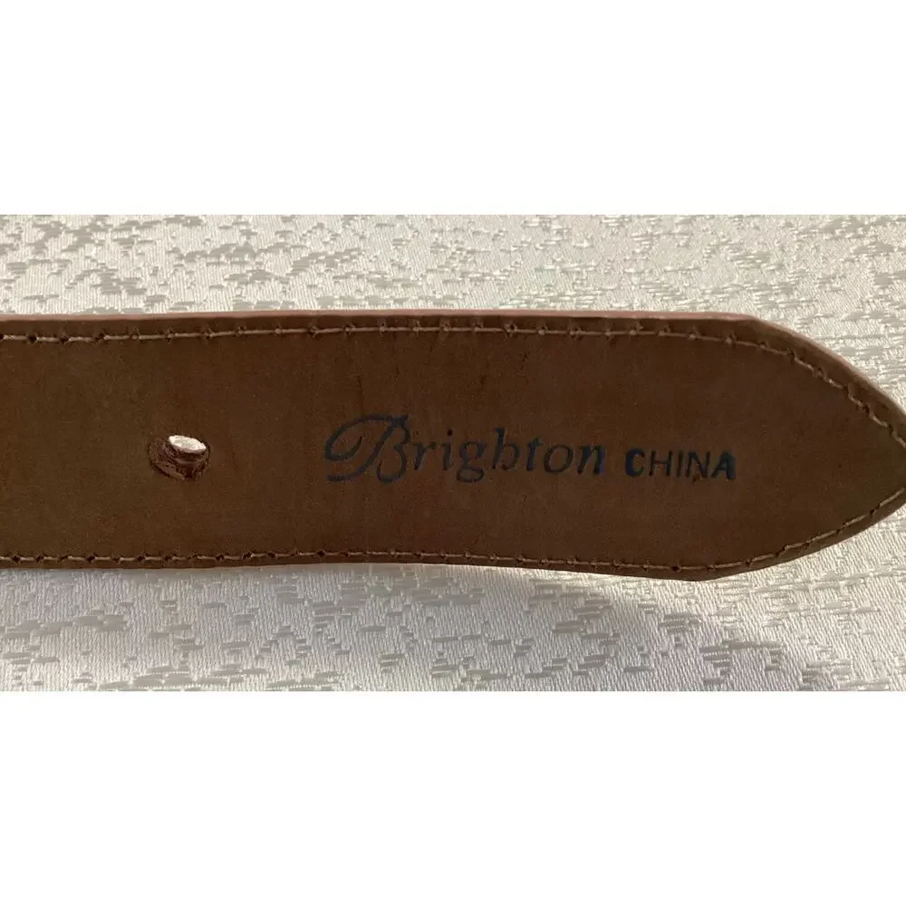 Brighton canvas heart monogram & leather croc embossed silver buckle sz 32 pink